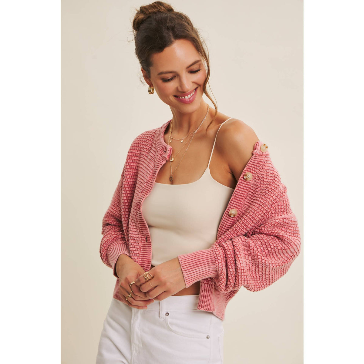 PERFECT FOR ANY SEASON MINERAL-WASHED CABLE KNIT CARDIGAN