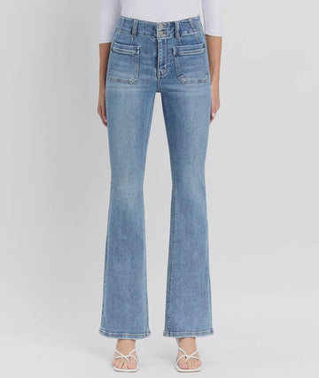 High Rise Front Pocket Flare Jean