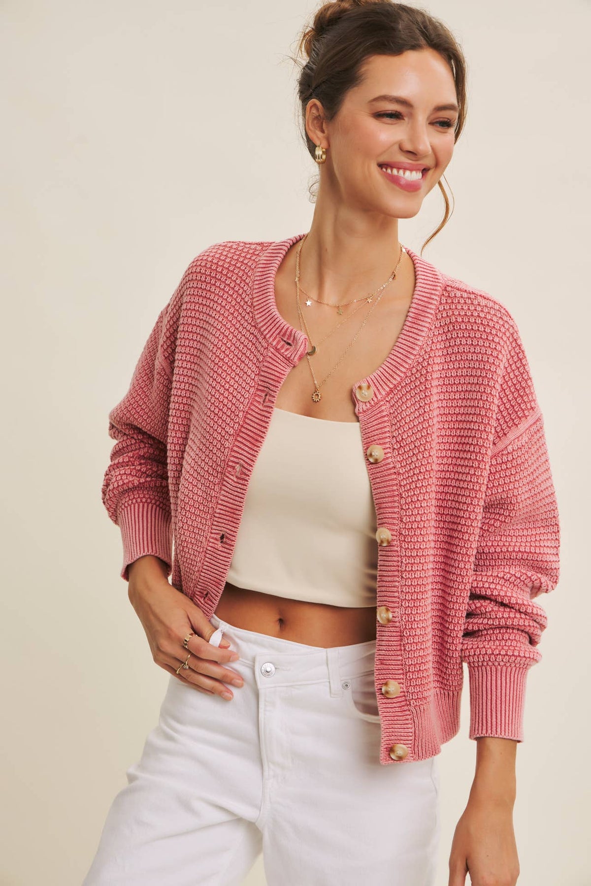 PERFECT FOR ANY SEASON MINERAL-WASHED CABLE KNIT CARDIGAN