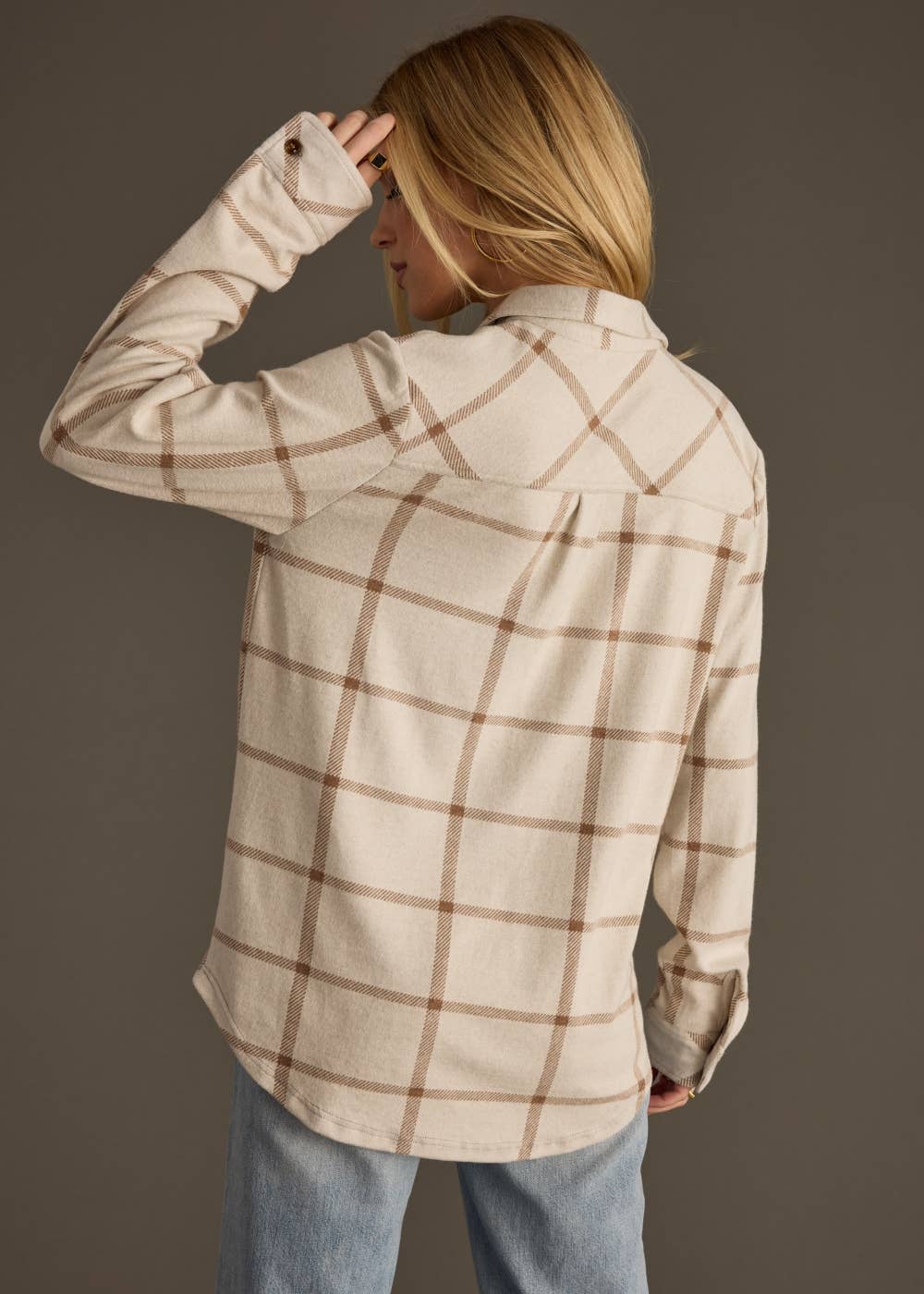 Beige & Brown Plaid Button Up