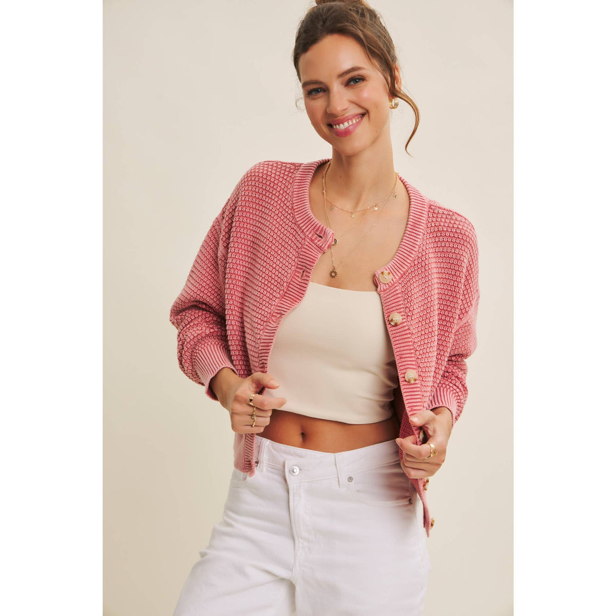 PERFECT FOR ANY SEASON MINERAL-WASHED CABLE KNIT CARDIGAN