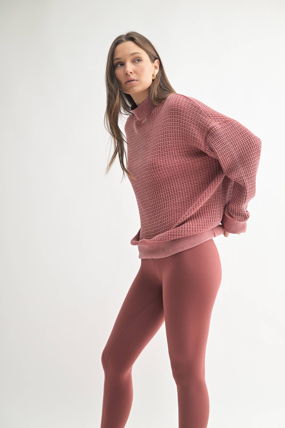 Chunky Waffle Mineral Wash Mock Neck Sweater