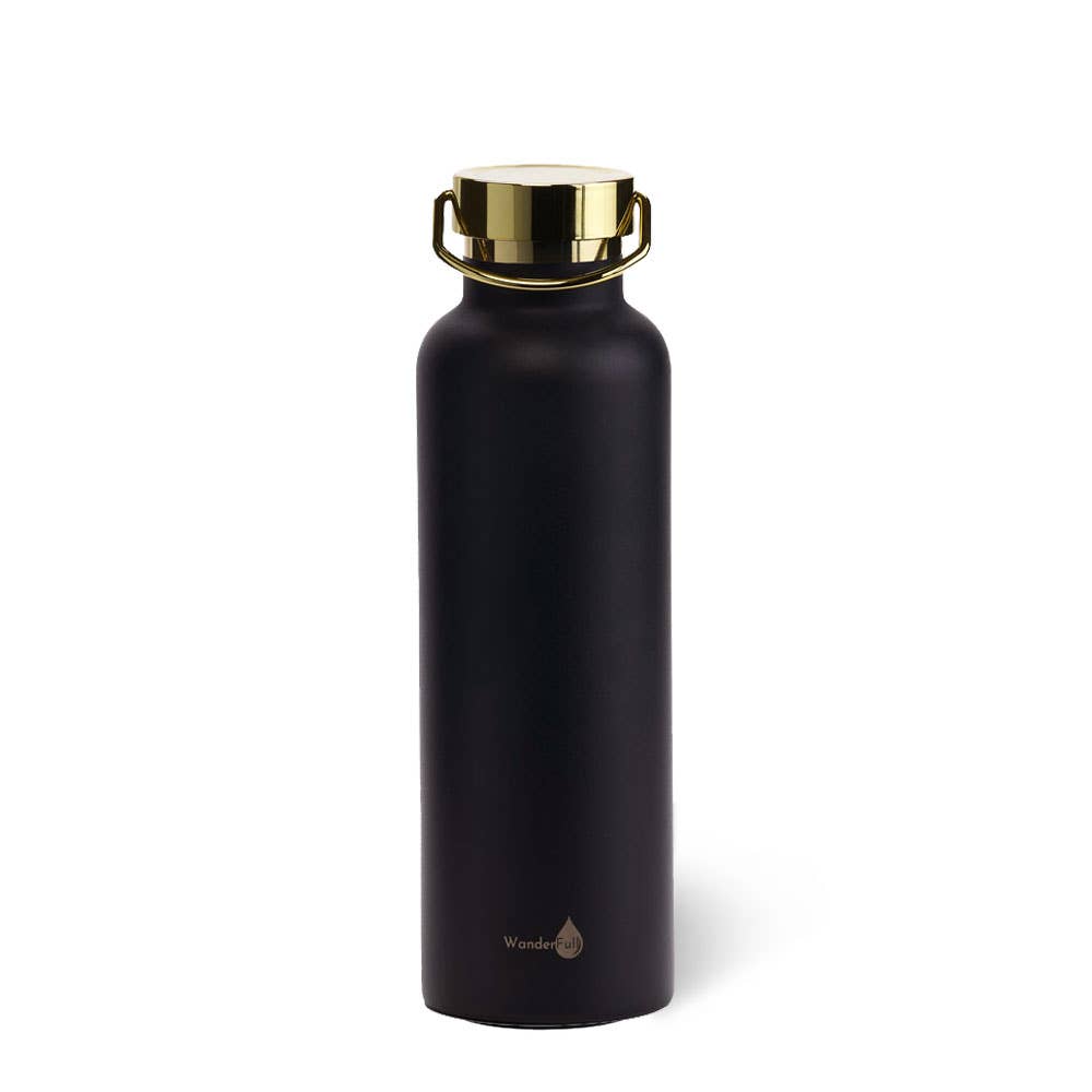 Black with Gold Top Insulated Water Bottle -1000 ml/34 Oz
