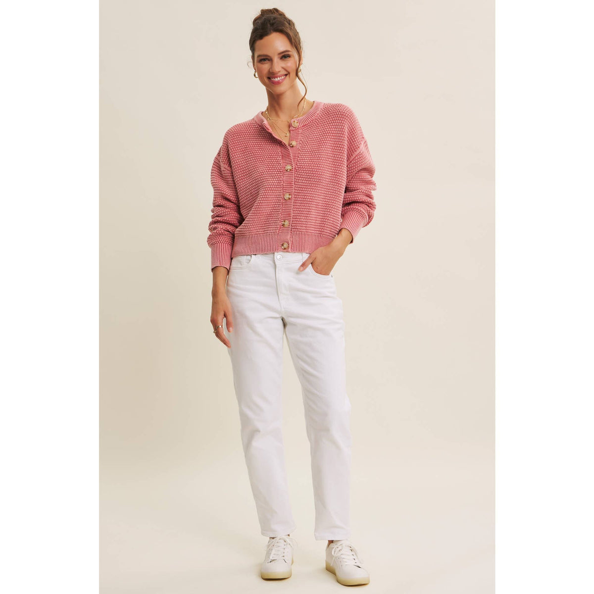 PERFECT FOR ANY SEASON MINERAL-WASHED CABLE KNIT CARDIGAN