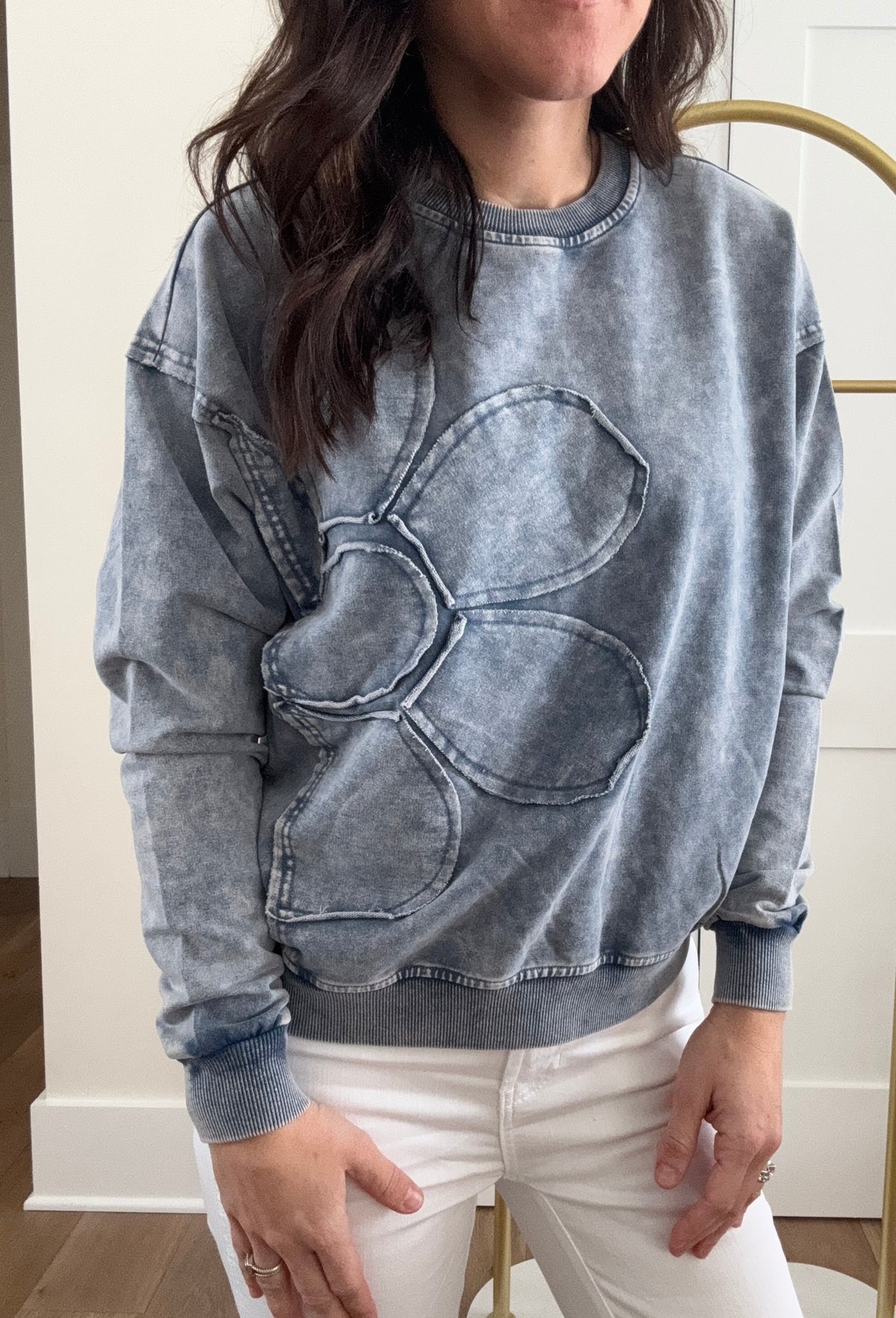 Long Sleeve Top With Flower Applique