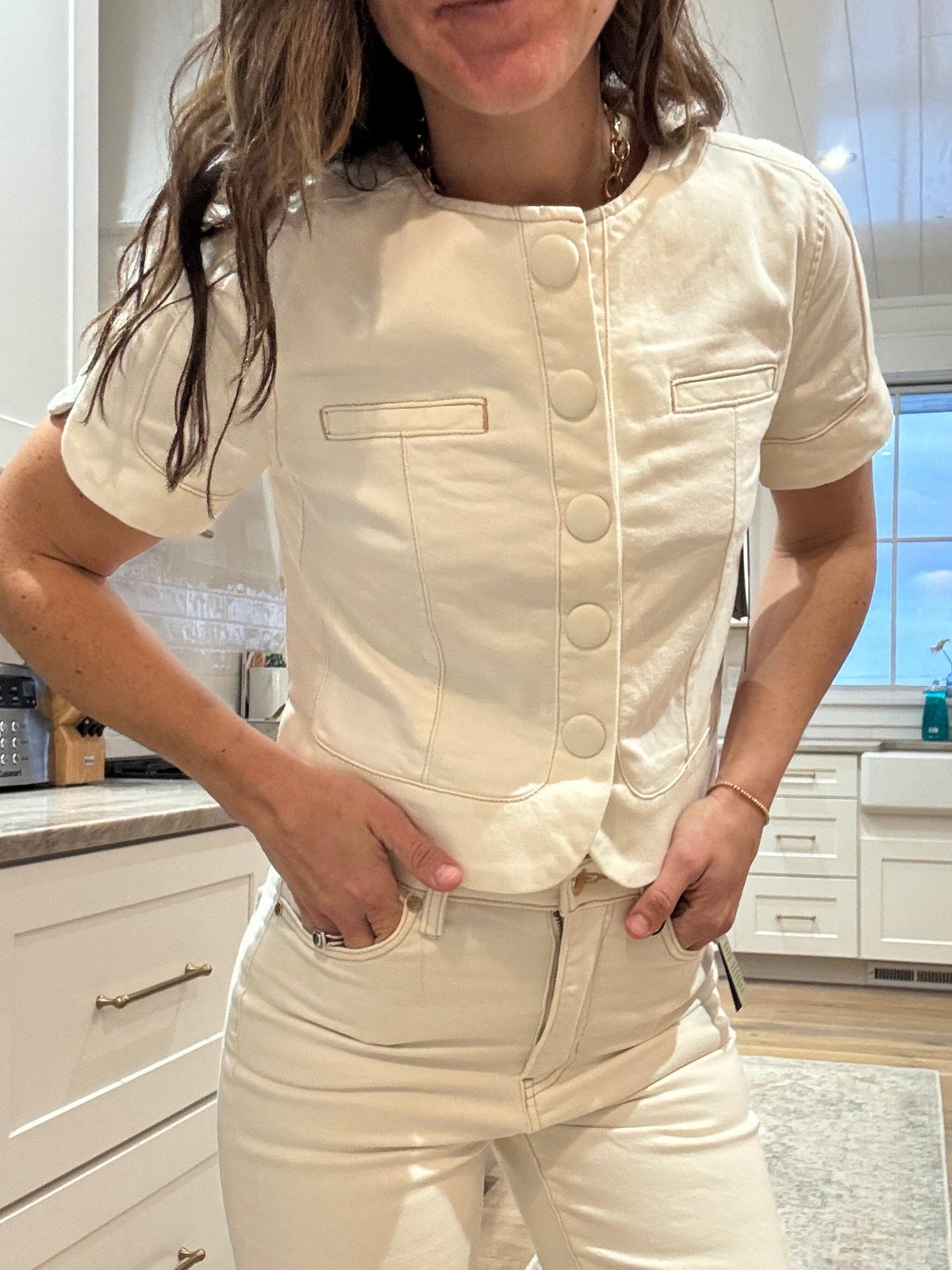 Collarless Top