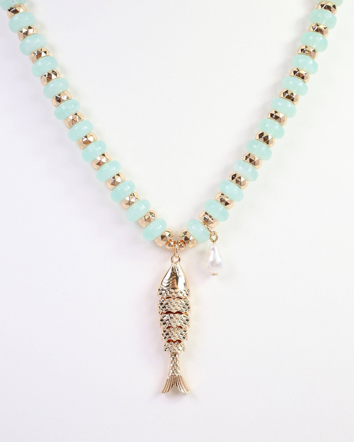 River Beaded Fish Necklace Mint