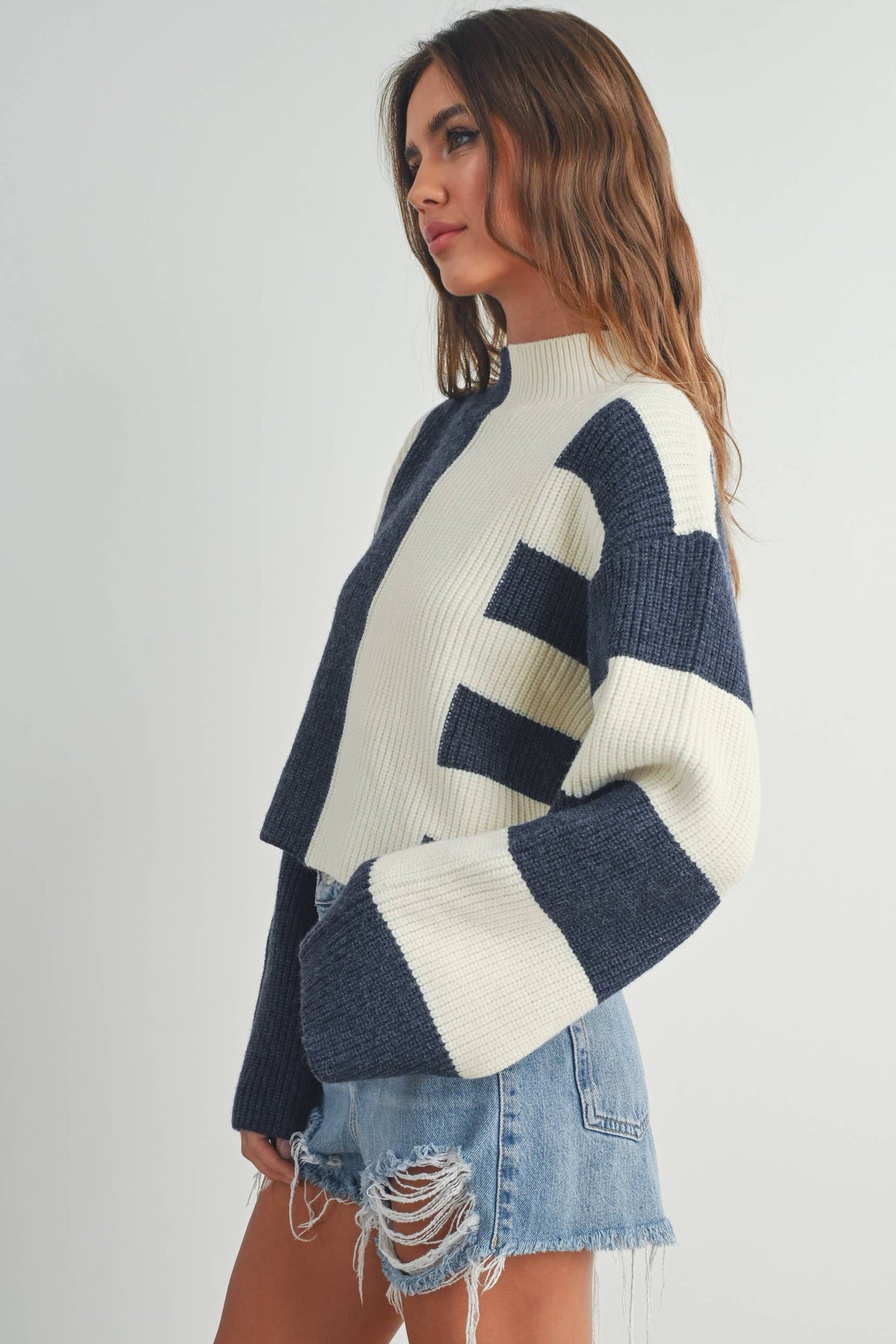 Color Block Mock Turtleneck Sweater - BMW7161