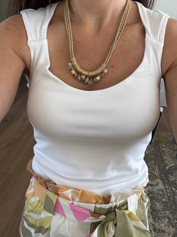 Sleeveless White Tank Built In Bras