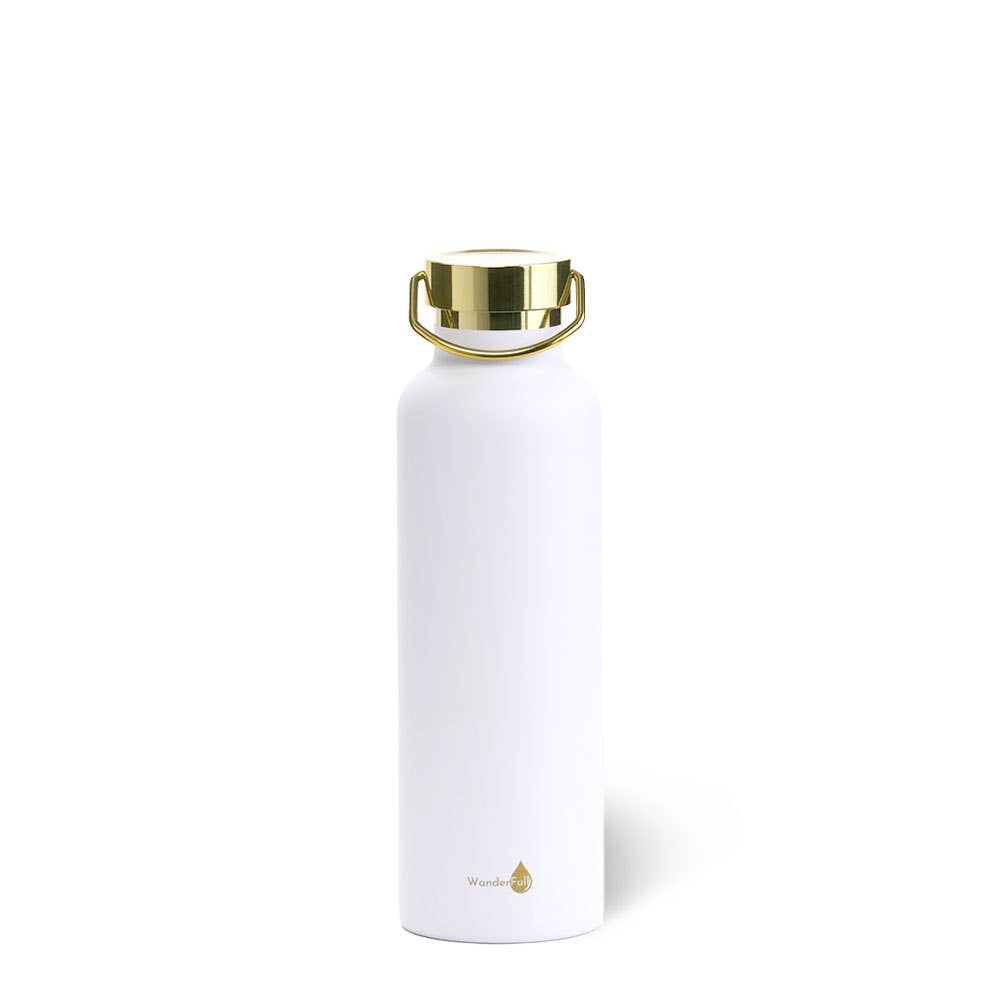 White with Gold Top Insulated Water Bottle- 24 Oz