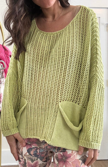 Crochet Knit Top- Green