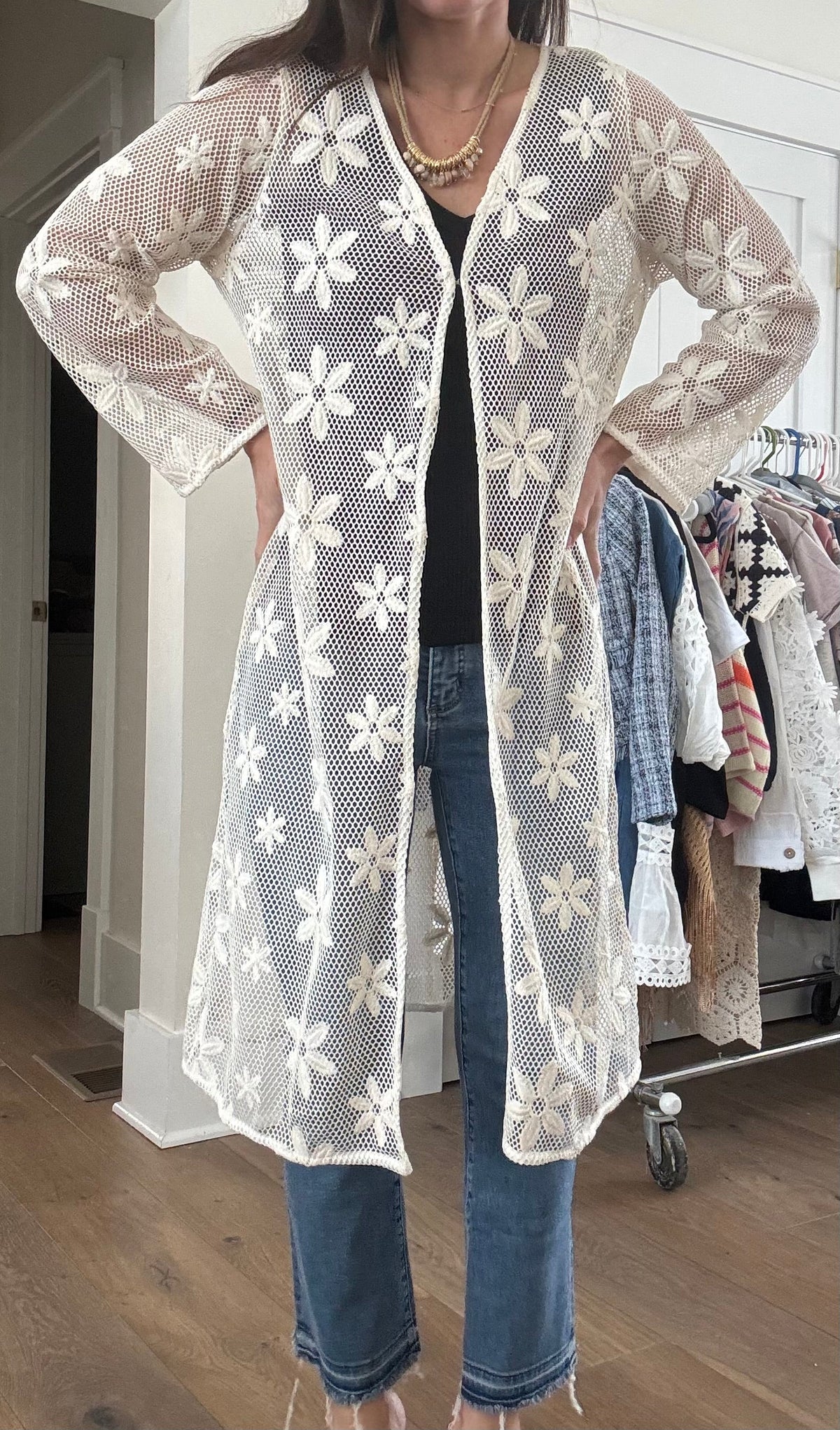 Cream lace duster cardigan