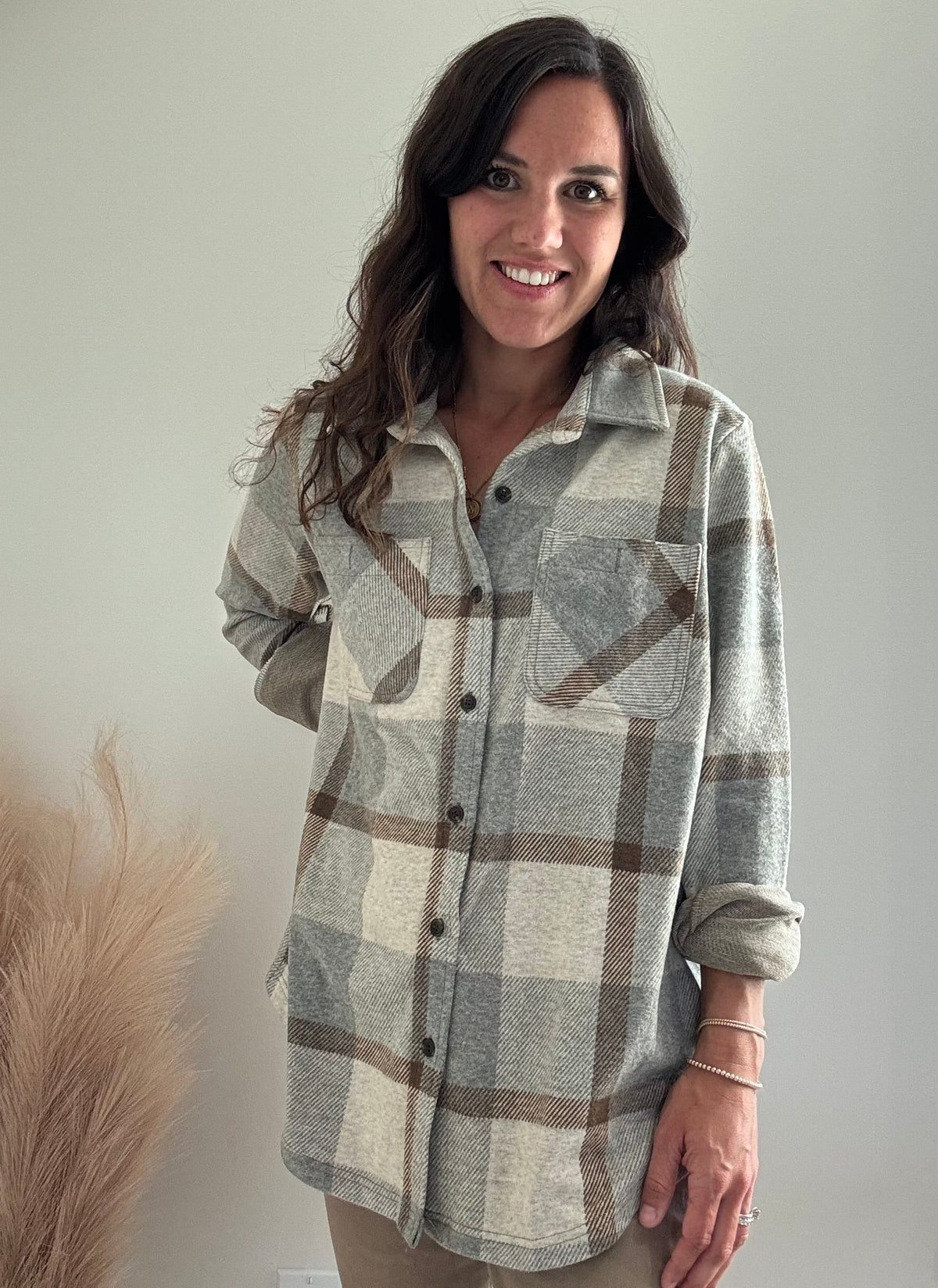 Gray & Mocha Plaid Button Up