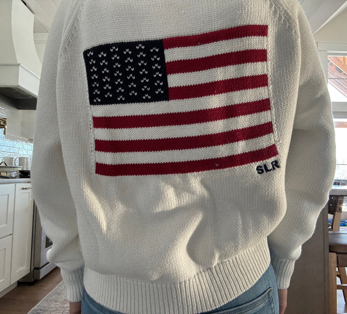 Shawl Cardigan-Flag on the back with SLR (CREAM)