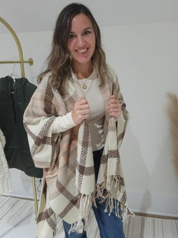 Plaid Wrap- Natural/Dusty Salmon