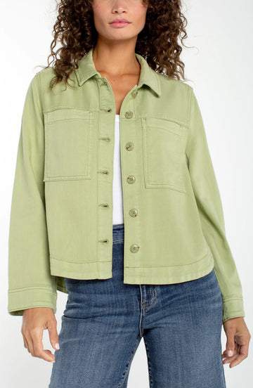 Green Denim Jacket-High Low