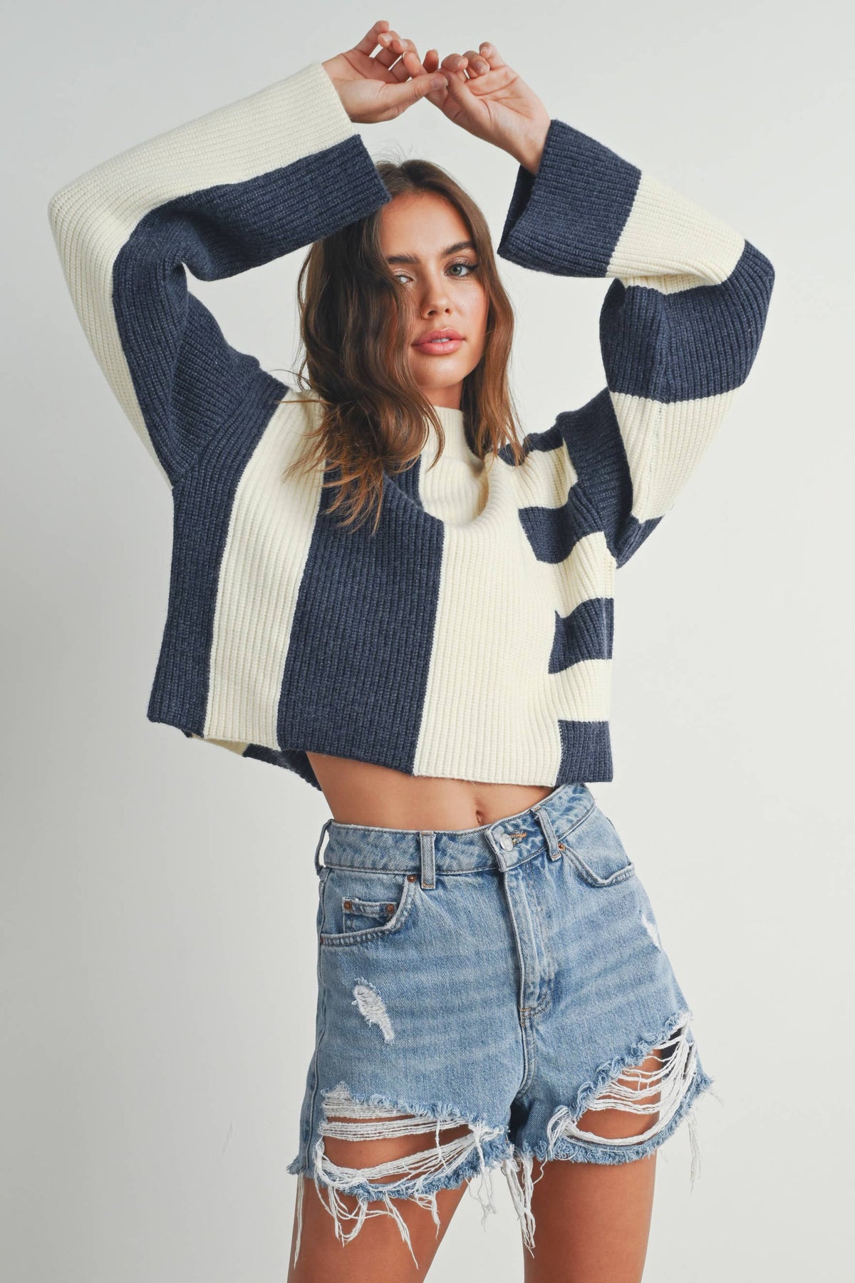Color Block Mock Turtleneck Sweater - BMW7161
