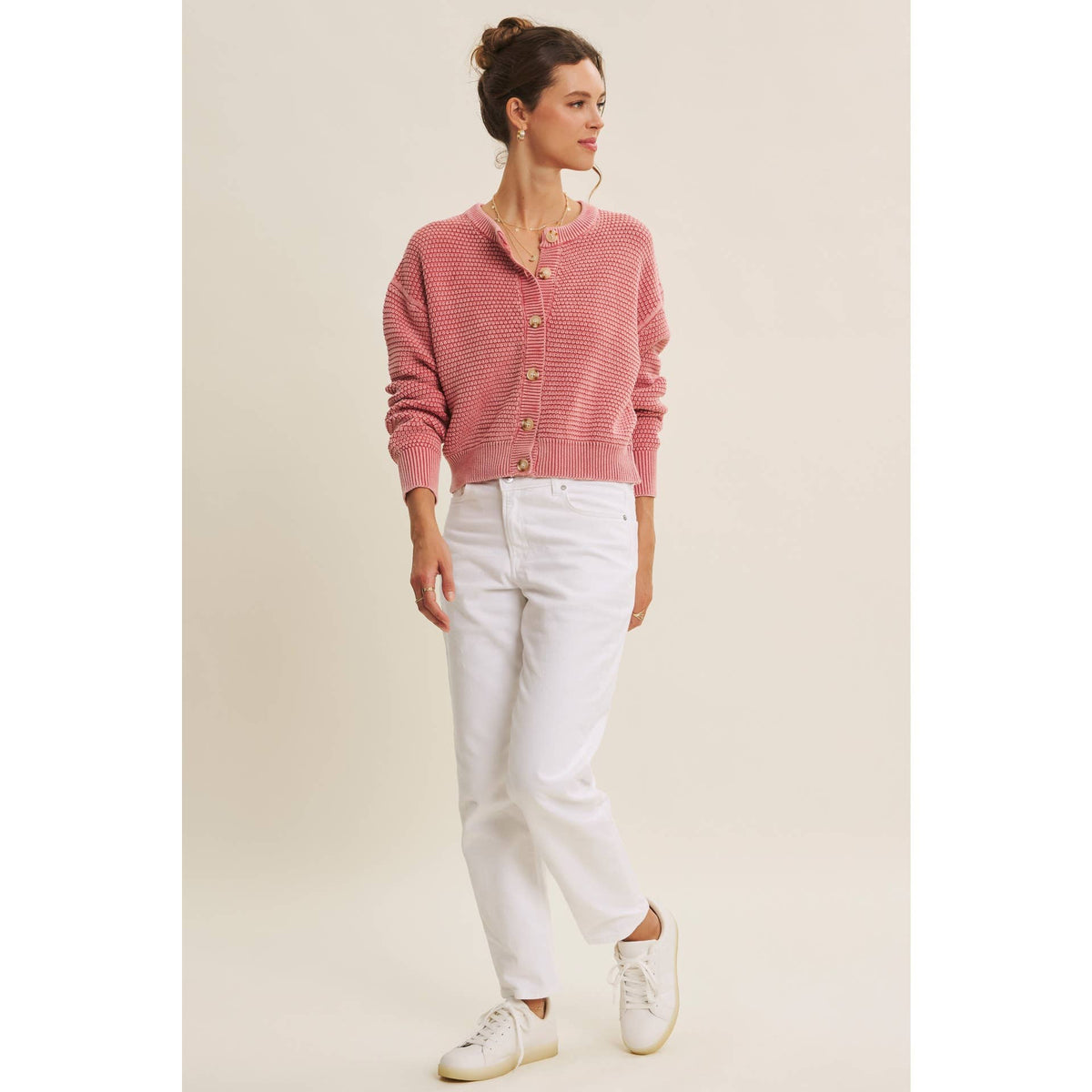 PERFECT FOR ANY SEASON MINERAL-WASHED CABLE KNIT CARDIGAN