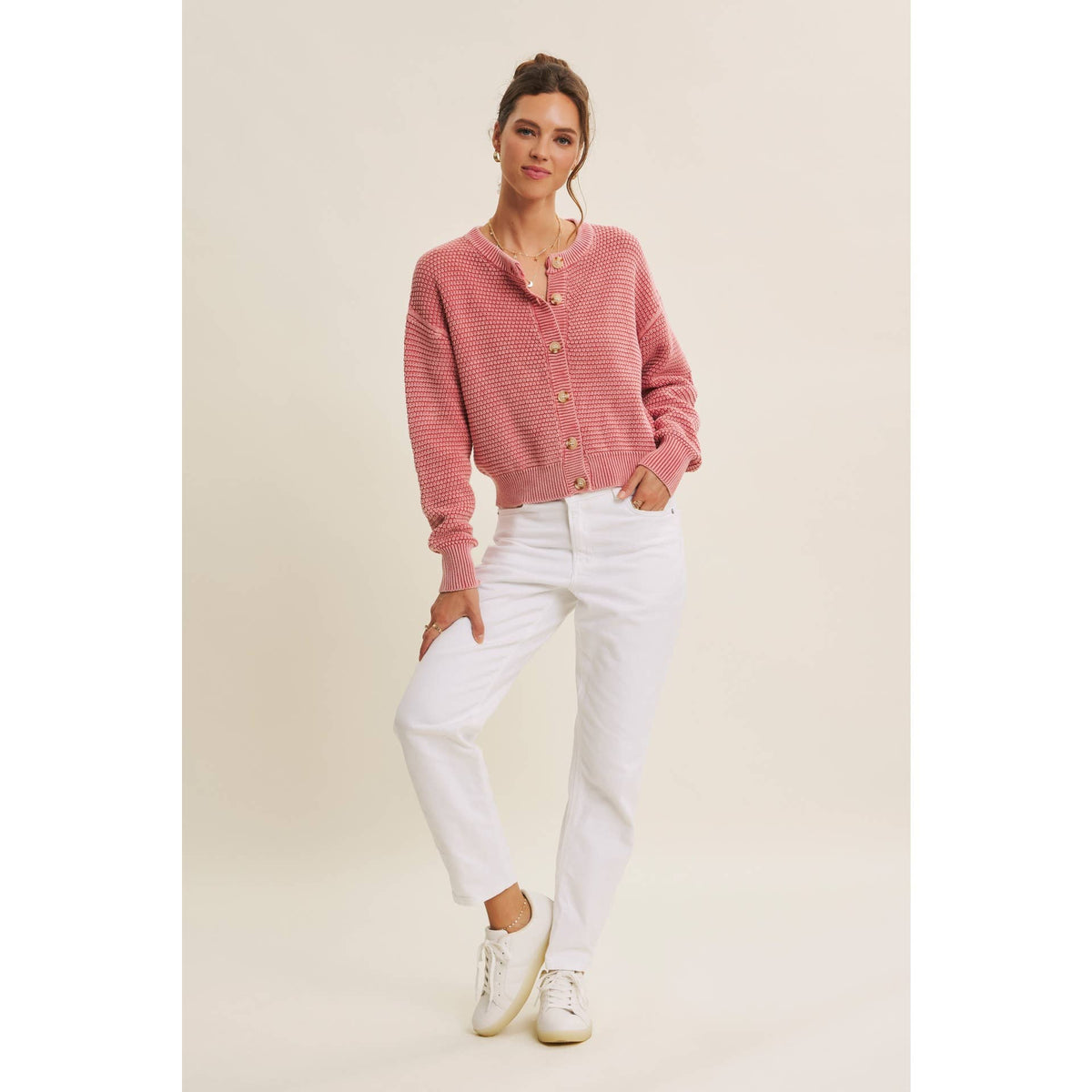 PERFECT FOR ANY SEASON MINERAL-WASHED CABLE KNIT CARDIGAN
