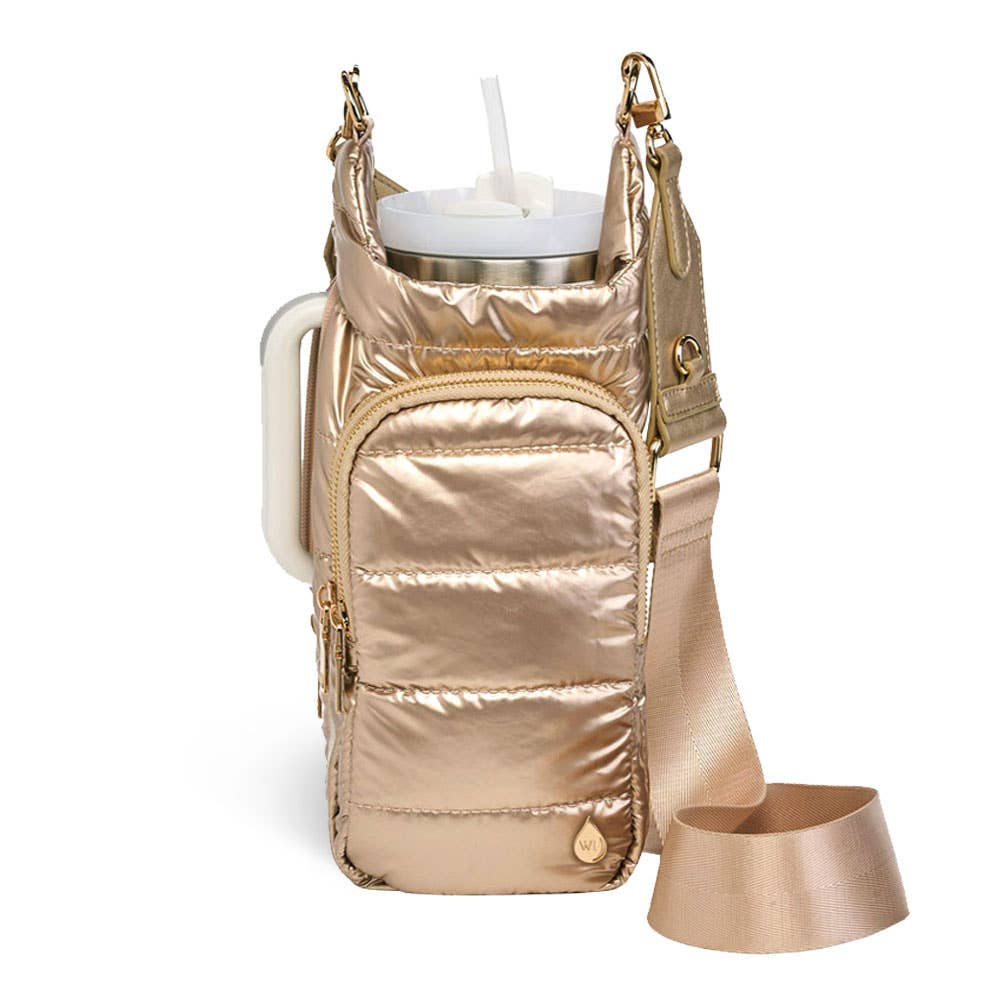 HydroBag? HANDLE?- Gold Shiny with Vegan Leather Trimmed Solid Strap
