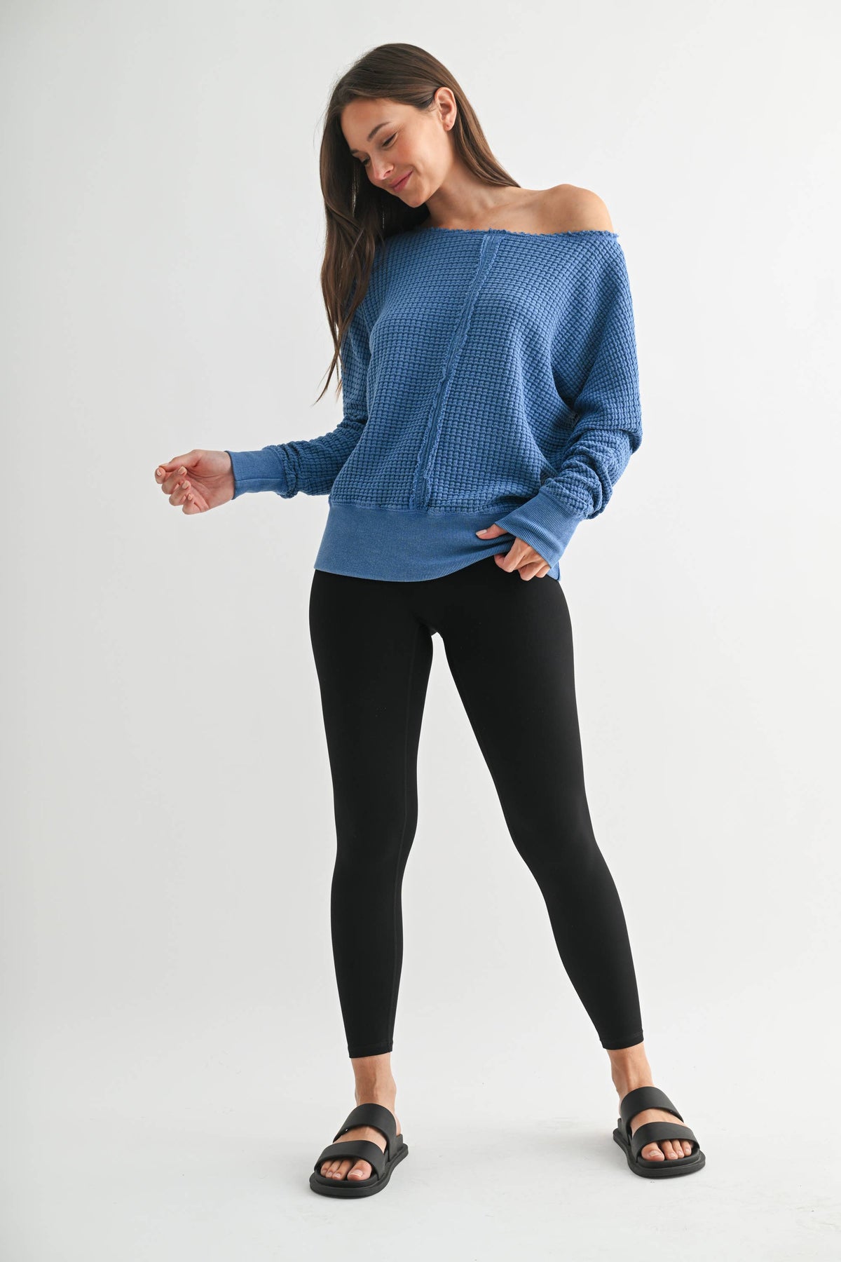 Chunky Waffle Boat Neck Sweater
